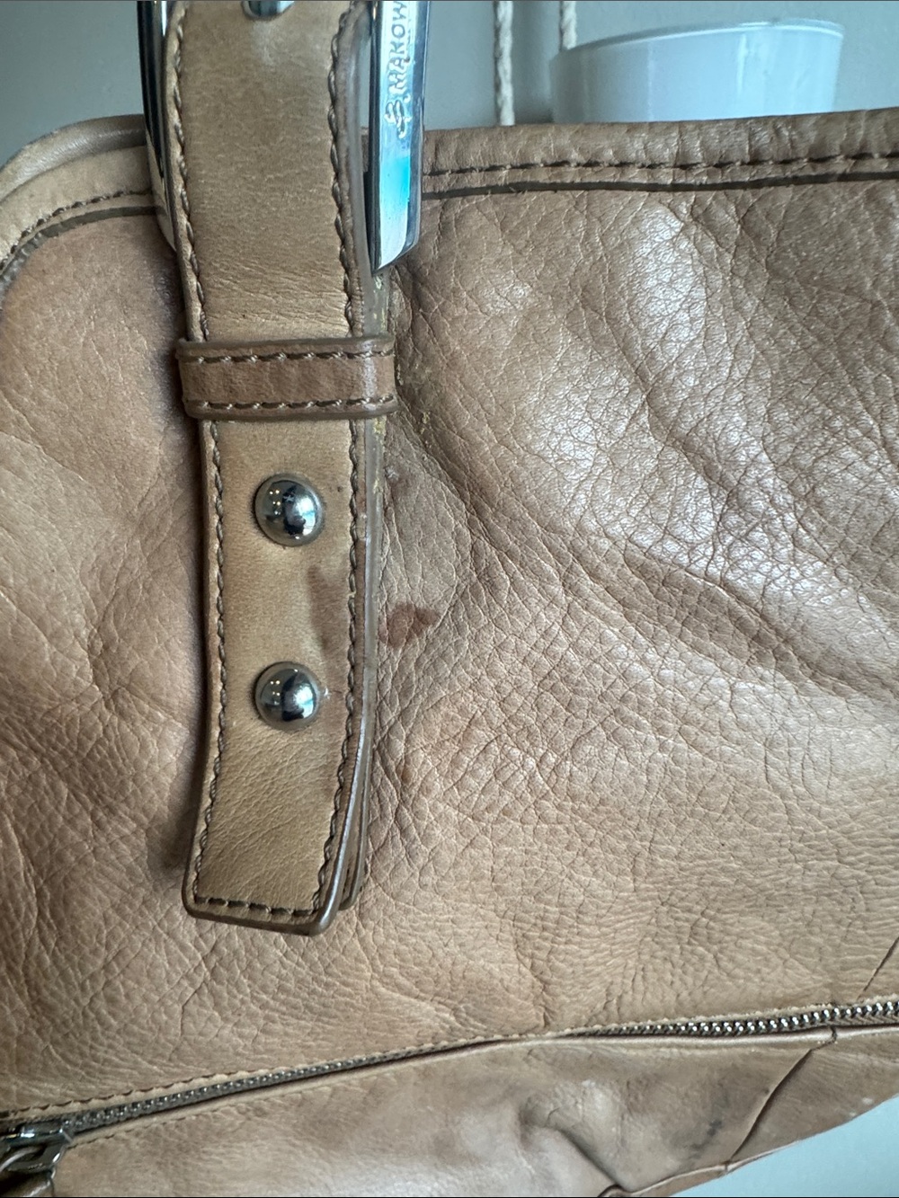 b. makowsky Tan Leather Shoulder Bag with Front Zip Pocket - Picture 4 of 8